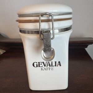 Vintage Gevalia Kaffe Coffee Canister White Hardware Air Tight Lid